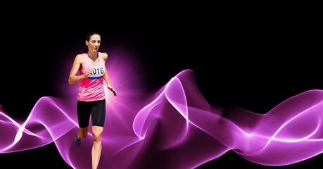 Wall Mural - Composition of female athlete running with copy space and pink light trails