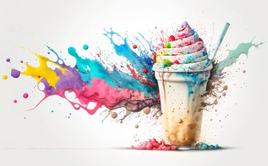 Wall Mural - Milk shake cocktail watercolor illustration. Generative AI technology.