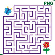 Labyrinth for children. Butterfly flies to the flower through a maze. PNG flat illustration