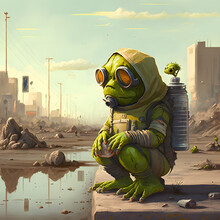 Frog In Hazmat Suit Hopping Across Post-apocalyptic