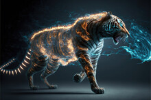 An Epic Tiger Depicted In Shades Of Blue And Fire, Showcasing Its Fierce And Majestic Nature.