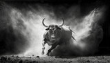 Fototapeta Kosmos - bull in the field, generative Ai