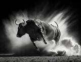 Fototapeta Kosmos - Angry bull jumping, generative Ai