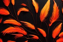 Abstract Background, Orange Feathers On A Dark Background