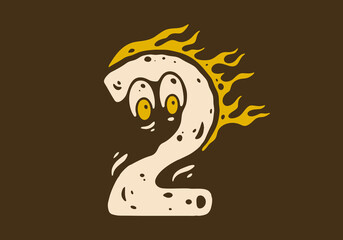 Wall Mural - illustration of the number two having two eyes and a fire flame