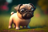 Fototapeta  - Cute pug in 3D cartoon style, Generative AI
