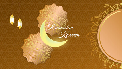 Eid Mubarak Ramadan Kareem - islamic muslim holiday background with eid lantern and arabic pattern.