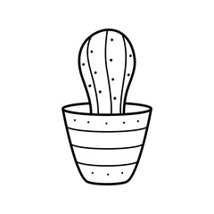 Wall Mural - A beautiful linear cactus in a pot. House plant in doodle style. Simple clipart to design greeting cards, clothing, stationery for cactus lovers. Gardening, home entertainment and hobbies.