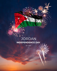 Wall Mural - Majestic fireworks and flag of  on National holiday Jordan