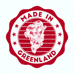 Wall Mural - Made In Greenland. Country round stamp. Seal of Greenland with border shape. Vintage badge with circular text and stars. Vector illustration.