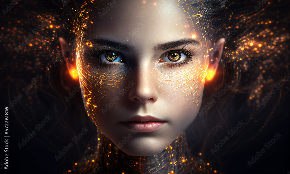 Stock-Illustration „A close up of humanoid cyber girl with a neural ...