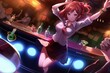 Pretty anime school girl dancing in a table bar illustration generative ai