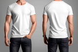 Fototapeta Zachód słońca - Man Wearing Blank White T-shirt - Generative AI
