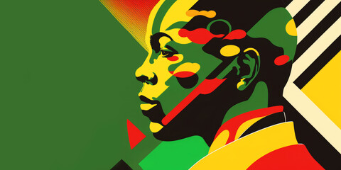 Wall Mural - Abstract Black male portrait with Black history month red, green and yellow colors. Generative ai