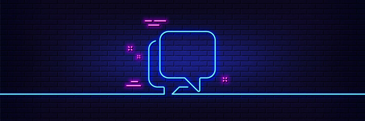 Wall Mural - Neon light glow effect. Talk bubble line icon. Speech bubble sign. Chat message symbol. 3d line neon glow icon. Brick wall banner. Talk bubble outline. Vector