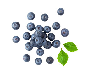 Wall Mural - Blueberries and leaves isolated on transparent png