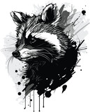 Fototapeta Konie - Raccoon. Black and white grunge drawing