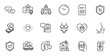 © blankstock - Outline set of Cashback, Heart and Dots message line icons for web application. Talk, information, delivery truck outline icon. Include Engineering team, Search employee, Chat app icons. Vector