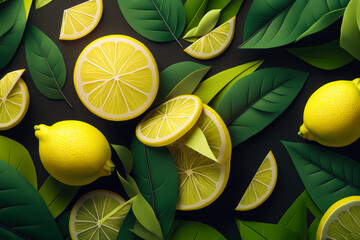 Sticker - Group of lemons with green leaves surrounding them. Generative AI.