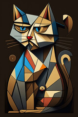 Cat is made up of geometric shapes. Generative AI.