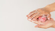 © nisara - Hands washing with foaming and pink soap on white background. Studio shot