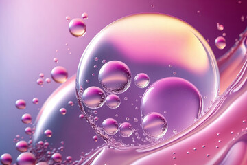 Wall Mural - Close up clear liquid cosmetic product. Gel texture with bubbles. Generation AI