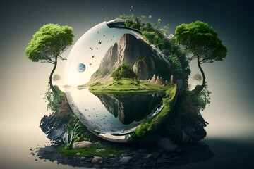 Wall Mural - landscape in glass ball created using AI Generative Technology