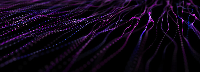 Music abstract background. Network connection dots and lines. Big data visualization. Sound wave. Plexus. 3d rendering.