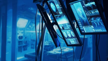 Wall Mural - futuristic spaceship control panel interface. spacecraft digital dashboard background with indicator