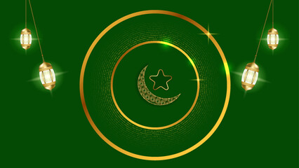 Wall Mural - Ramadan Kareem Islamic  Banner in Green and golden Free Vector