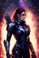 Wall Mural - A lady with space armor in futuristic world, ai generated