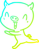 Fototapeta Dinusie - cold gradient line drawing happy cartoon pig running