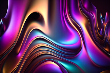 Wall Mural - Abstract Holographic multi-colored crystals with rays and waves of light on the black background of different shapes. Generative AI 3d art illustration.