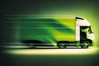 © IBEX.Media - Green transportation concept with delivery truck in motion. Generative Ai illustration