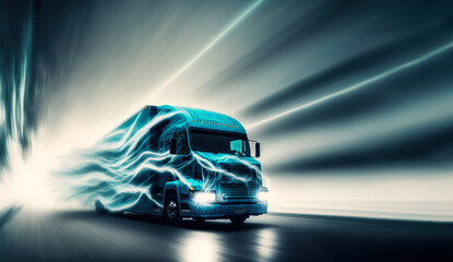 Canvas Print - Electric truck concept in motion blur, Generative AI illustration