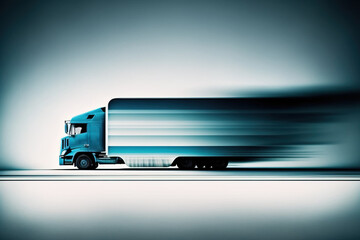 Canvas Print - side view of container truck driving at high speed. Generative AI illustration