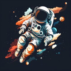 Wall Mural - Astronaut man floating. Flying astronaut man. Hand drawn astronaut in the space. Vector illustration. Generative AI.