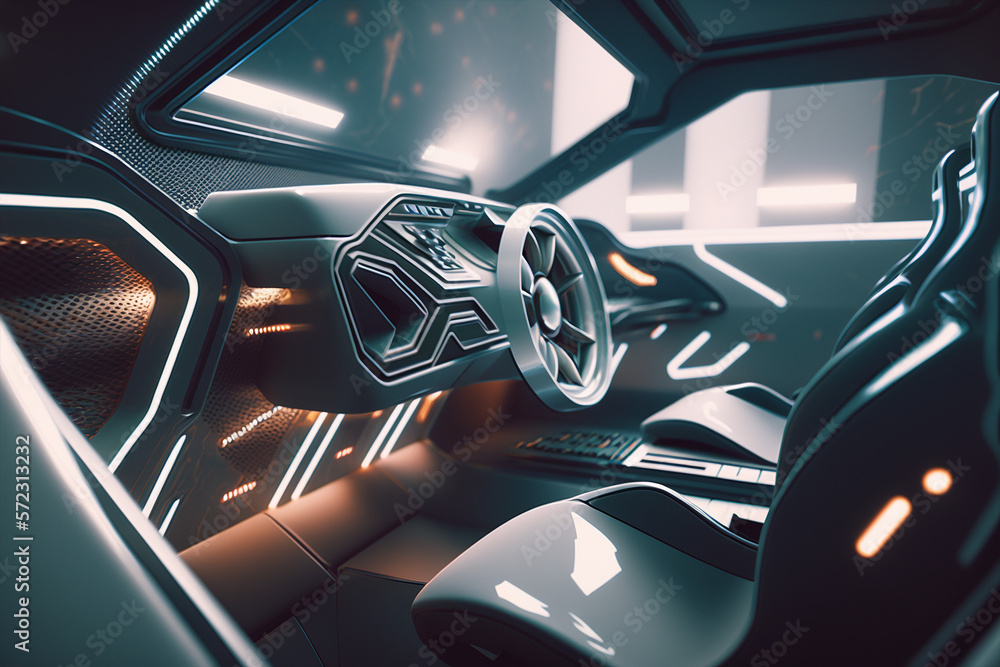 Generative ai self driving electric car interior Stock Illustration ...