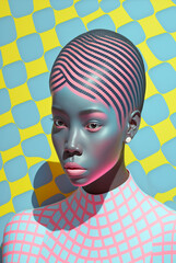 Sticker - Generative ai optical art fashion portrait black young woman posing looking camera