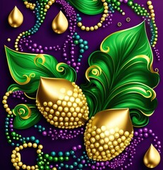 Wall Mural - Greeting card template with beads for Mardi Gras for decoration and covering. Vector Illustration