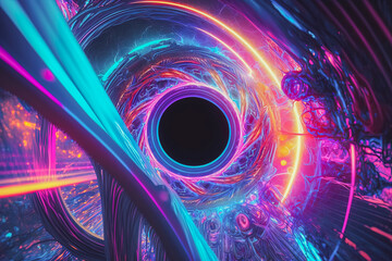 Wall Mural - Abstract background with interlaced digital glitch and distortion effect. Futuristic cyberpunk design. Retro futurism, webpunk, rave 80s 90s cyberpunk aesthetic techno neon colors. Generative AI