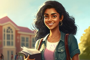 Illustration of diverse teenagers inside an univesity campus - Created with generative ai