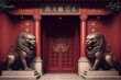© Pooja - Chinese palace front architecture with Red Gate. Generative AI