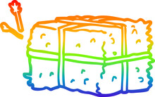 Rainbow Gradient Line Drawing Cartoon Bale Of Hay