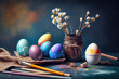Painting technique, Easter background, Generative AI