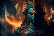 Mahashivratri. lord shiva in universe, a transcendental spiritual image against the background of the cosmos. Mahamaya. Gurudeva. electronic art. Generative AI