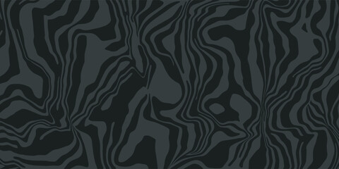 Wall Mural - Zebra skin, curve stripes pattern. Animal print, black flow texture. Monochrome abstract liquid wave background. Vector illustration 