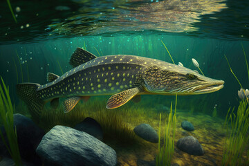 Northern Pike created with Generative AI Technology, ai, generative