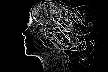 Wall Mural - Mental health, depression, sadness, loneliness creative abstract concept. Head silhouette with depression illustration idea inside. Mental illness.