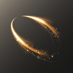 Leinwandbilder - Dynamic gold lines with glow effect. Rotating shiny rings. a combination of a sparkling whirlwind, a wave with a shimmering dust of light. Light Raider PNG